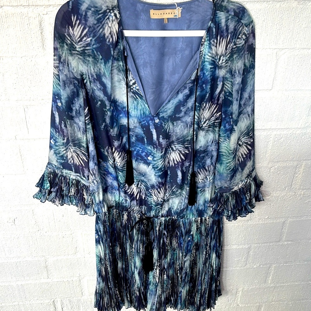 Elle Sasson Silk Designer Blue Pleated Dress sz 36/ S